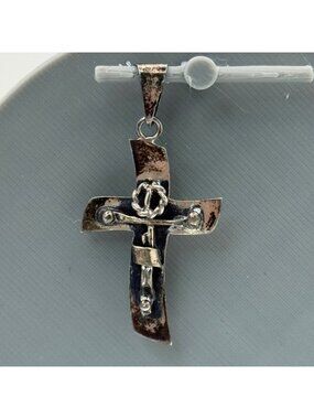 Modernist Sterling Crucifix Pendant Vintage Signed Taxco  From Mexico 1.5"